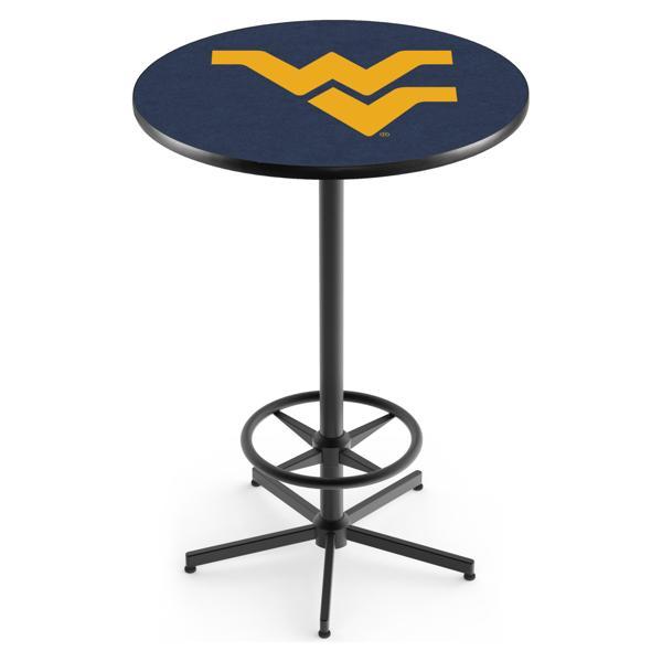 West Virginia University Pub Table - Star Shape Black Wrinkle Powder Coated Steel Base - Sublimated Laminate Round Top 