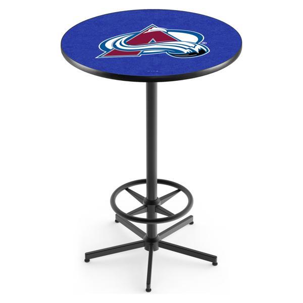 Colorado Avalanche Pub Table - Star Shape Black Wrinkle Powder Coated Steel Base - Sublimated Laminate Round Top 
