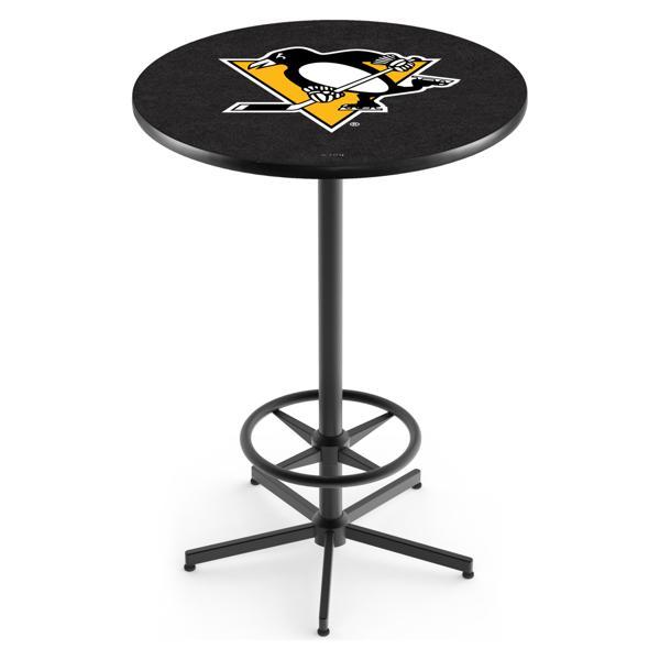 Pittsburgh Penguins Pub Table - Star Shape Black Wrinkle Powder Coated Steel Base - Sublimated Laminate Round Top 
