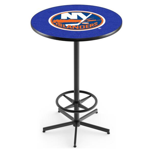 New York Islanders Pub Table - Star Shape Black Wrinkle Powder Coated Steel Base - Sublimated Laminate Round Top 