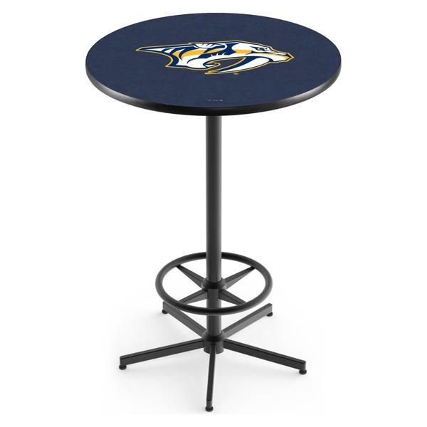 Nashville Predators Pub Table - Star Shape Black Wrinkle Powder Coated Steel Base - Sublimated Laminate Round Top 