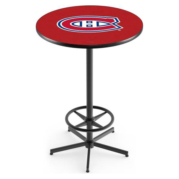 Montreal Canadiens Pub Table - Star Shape Black Wrinkle Powder Coated Steel Base - Sublimated Laminate Round Top 
