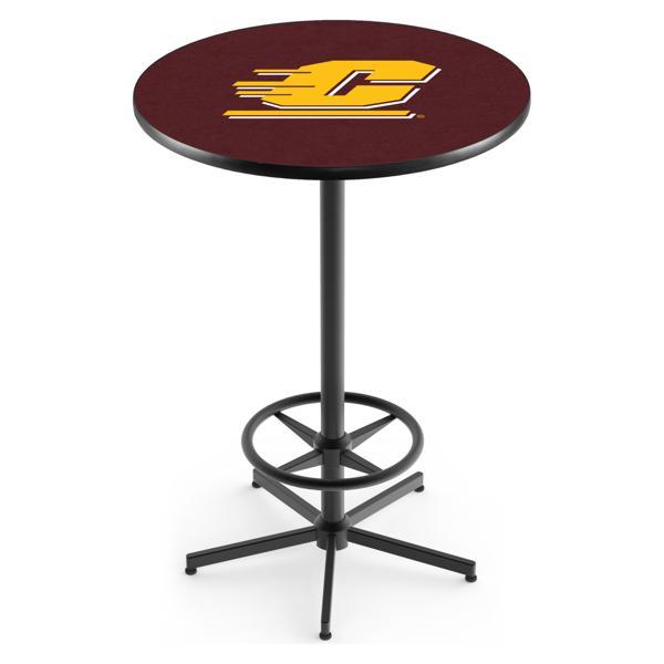 Central Michigan University Pub Table - Star Shape Black Wrinkle Powder Coated Steel Base - Sublimated Laminate Round Top 