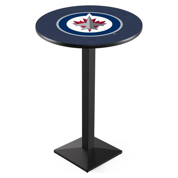 Winnipeg Jets Pub Table - Square Shape Black Wrinkle Powder Coated Steel Base - Sublimated Laminate Top 