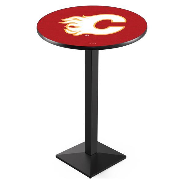 Calgary Flames Pub Table - Square Shape Black Wrinkle Powder Coated Steel Base - Sublimated Laminate Top 