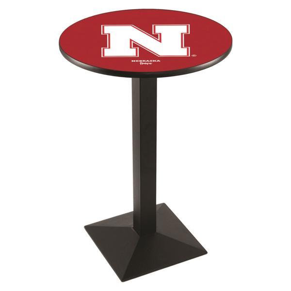 University of Nebraska Pub Table - Square Shape Black Wrinkle Powder Coated Steel Base - Sublimated Laminate Top 