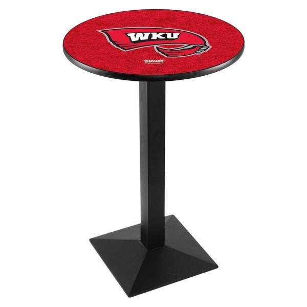 Western Kentucky University Pub Table - Square Shape Black Wrinkle Powder Coated Steel Base - Sublimated Laminate Top 