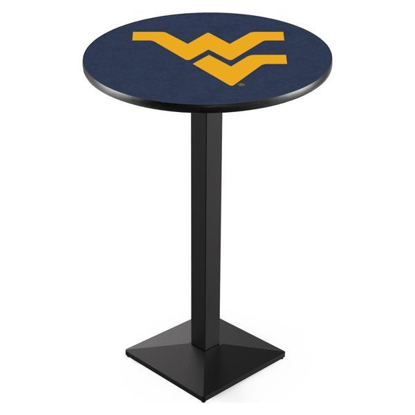 West Virginia University Pub Table - Square Shape Black Wrinkle Powder Coated Steel Base - Sublimated Laminate Top 