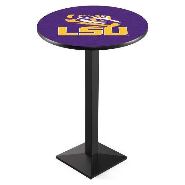 Louisiana State University Pub Table - Square Shape Black Wrinkle Powder Coated Steel Base - Sublimated Laminate Top 