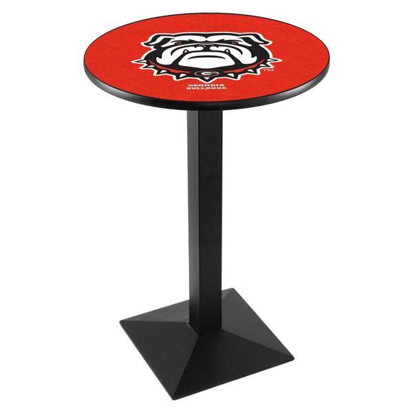 University of Georgia Bulldog Pub Table - Square Shape Black Wrinkle Powder Coated Steel Base - Sublimated Laminate Top - Logo 3 