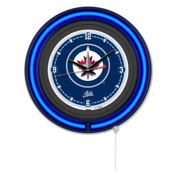 Winnipeg Jets 15" Neon Logo Wall Clock - Black Casing - Team Color Specific Neon Outer Ring 