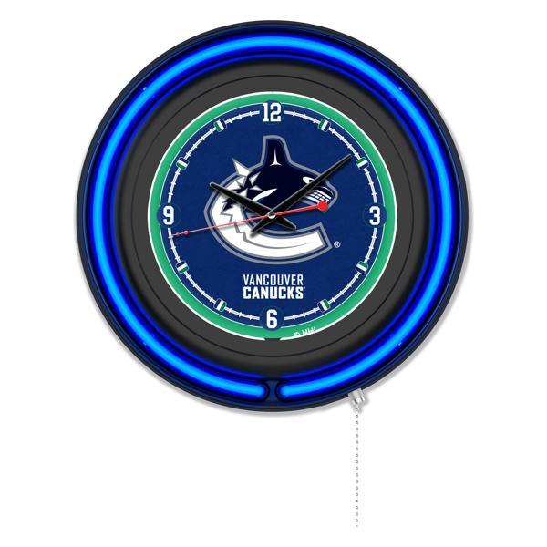Vancouver Canucks 15" Neon Logo Wall Clock - Black Casing - Team Color Specific Neon Outer Ring 