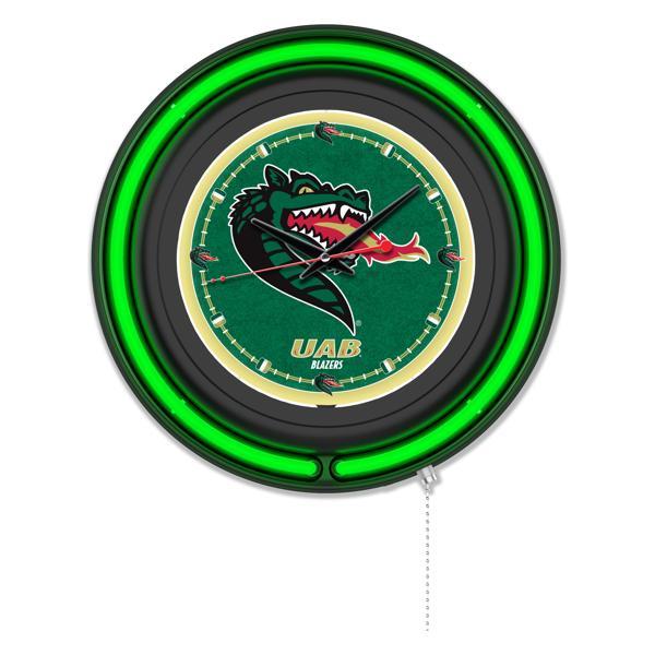 University of Alabama at Birmingham 15" Neon Logo Wall Clock - Black Casing - Team Color Specific Neon Outer Ring 
