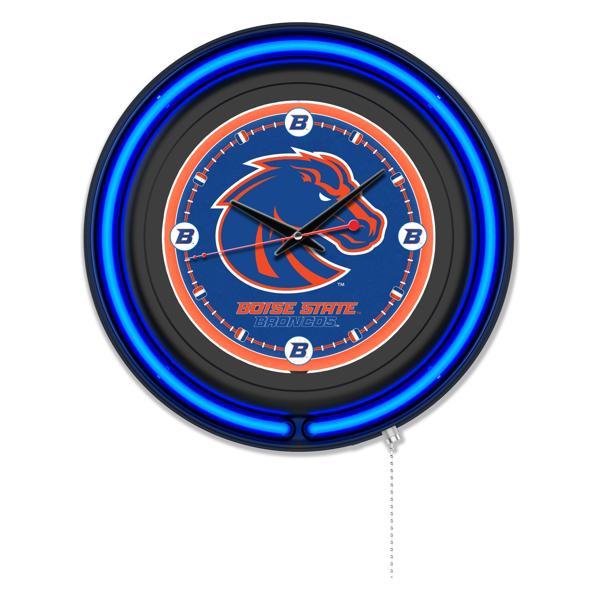 Boise State University 15" Neon Logo Wall Clock - Black Casing - Team Color Specific Neon Outer Ring 