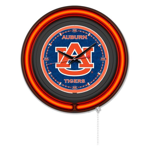 Auburn University 15" Neon Logo Wall Clock - Black Casing - Team Color Specific Neon Outer Ring 