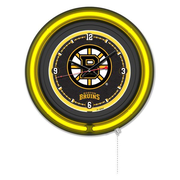 Boston Bruins 15" Neon Logo Wall Clock - Black Casing - Team Color Specific Neon Outer Ring 