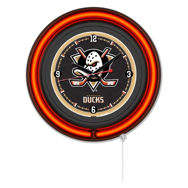 Anaheim Ducks 15" Neon Logo Wall Clock - Black Casing - Team Color Specific Neon Outer Ring 