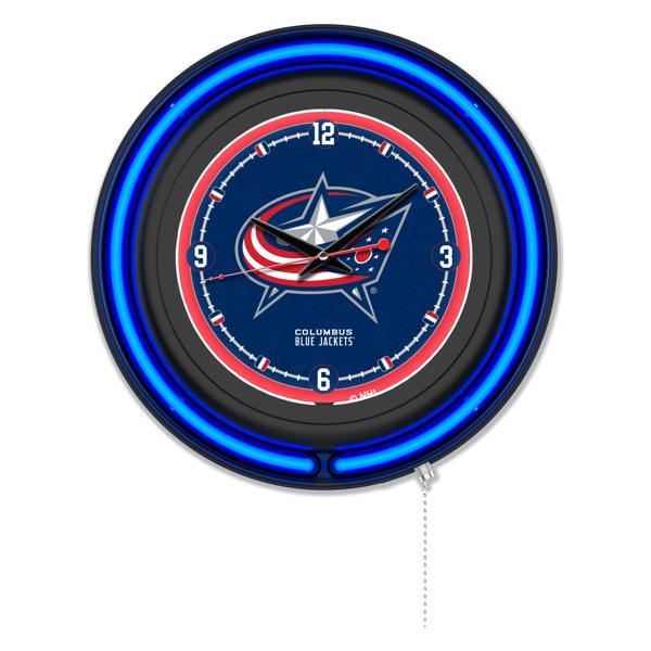 Columbus Blue Jackets 15" Neon Logo Wall Clock - Black Casing - Team Color Specific Neon Outer Ring 