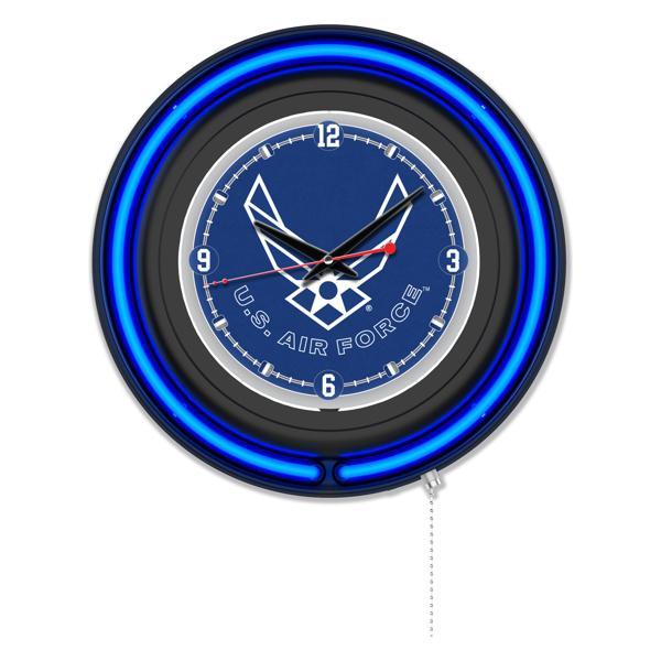 United States Air Force 15" Neon Logo Wall Clock - Black Casing - Team Color Specific Neon Outer Ring 