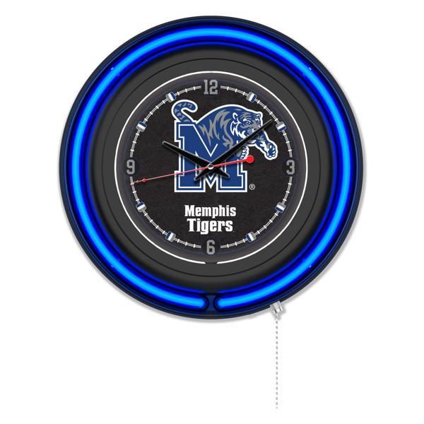 University of Memphis 15" Neon Logo Wall Clock - Black Casing - Team Color Specific Neon Outer Ring 