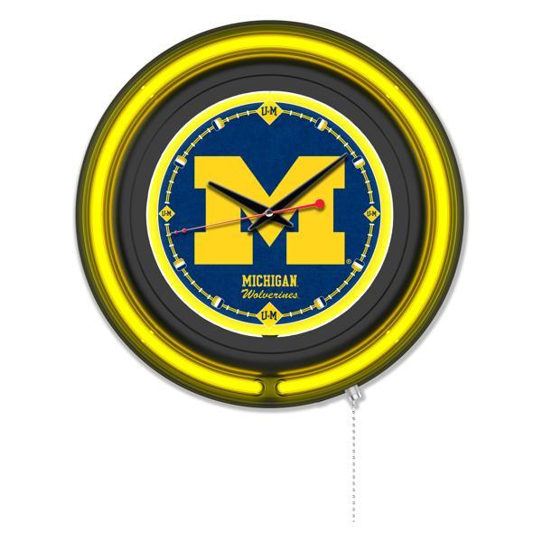 University of Michigan 15" Neon Logo Wall Clock - Black Casing - Team Color Specific Neon Outer Ring 