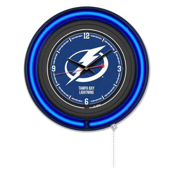 Tampa Bay Lightning 15" Neon Logo Wall Clock - Black Casing - Team Color Specific Neon Outer Ring 
