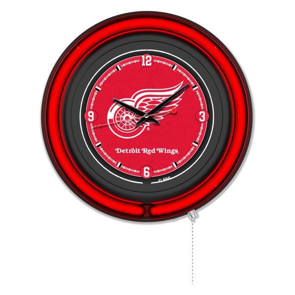 Detroit Red Wings 15" Neon Logo Wall Clock - Black Casing - Team Color Specific Neon Outer Ring 
