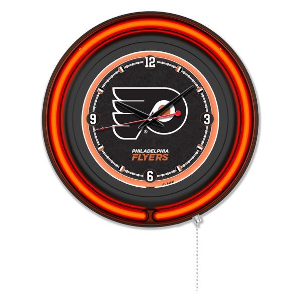 Philadelphia Flyers 15" Neon Logo 2 Wall Clock - Black Casing - Team Color Specific Neon Outer Ring 