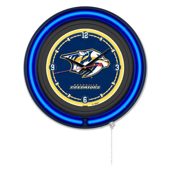 Nashville Predators 15" Neon Logo Wall Clock - Black Casing - Team Color Specific Neon Outer Ring 