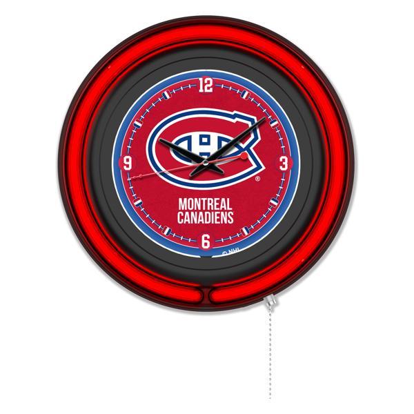 Montreal Canadiens 15" Neon Logo Wall Clock - Black Casing - Team Color Specific Neon Outer Ring 