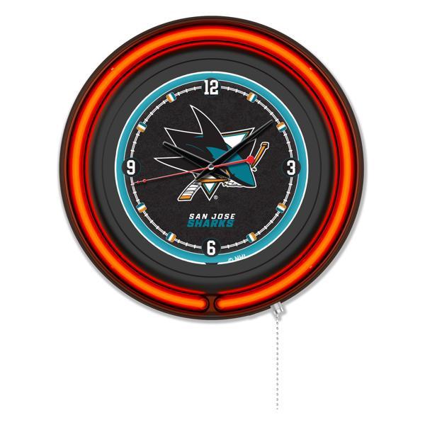 San Jose Sharks 15" Neon Logo Wall Clock - Black Casing - Team Color Specific Neon Outer Ring 