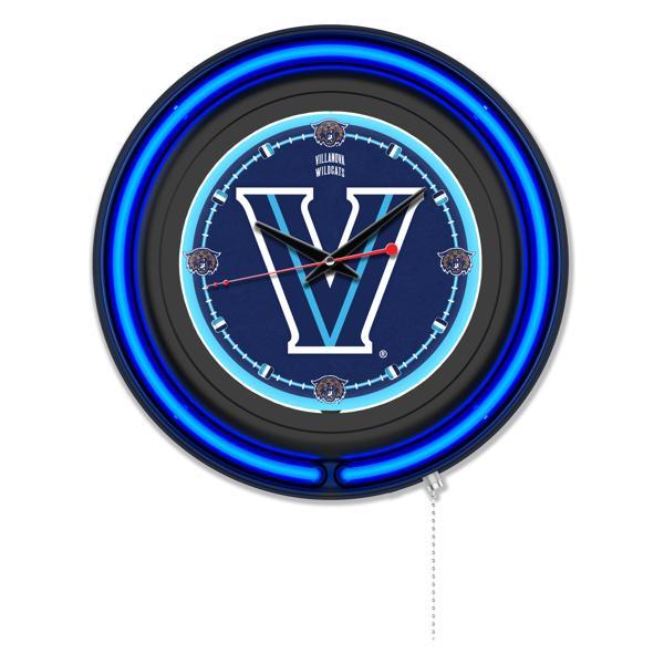 Villanova University 15" Neon Logo Wall Clock - Black Casing - Team Color Specific Neon Outer Ring 
