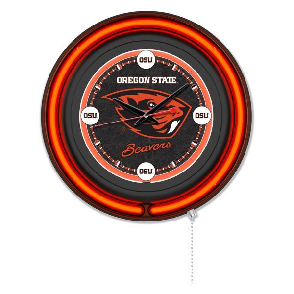 Oregon State University 15" Neon Logo Wall Clock - Black Casing - Team Color Specific Neon Outer Ring 