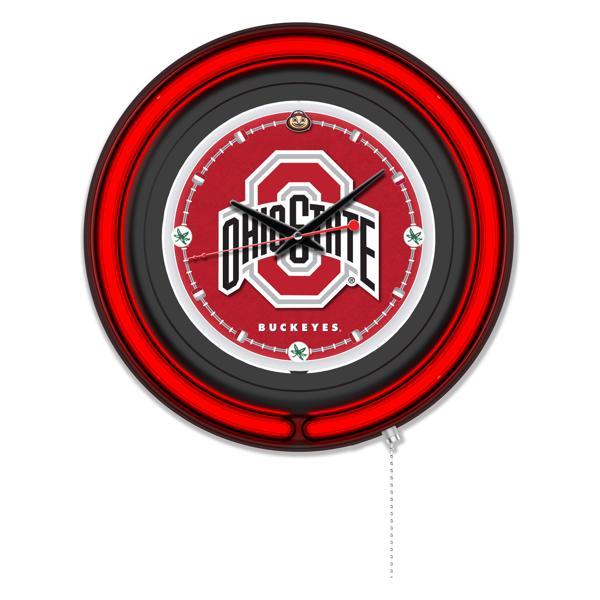 Ohio State University 15" Neon Logo Wall Clock - Black Casing - Team Color Specific Neon Outer Ring 