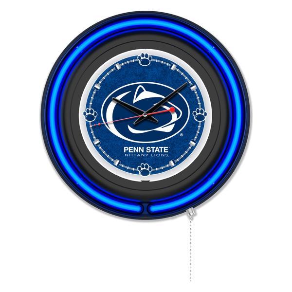 Pennsylvania State University 15" Neon Logo Wall Clock - Black Casing - Team Color Specific Neon Outer Ring 