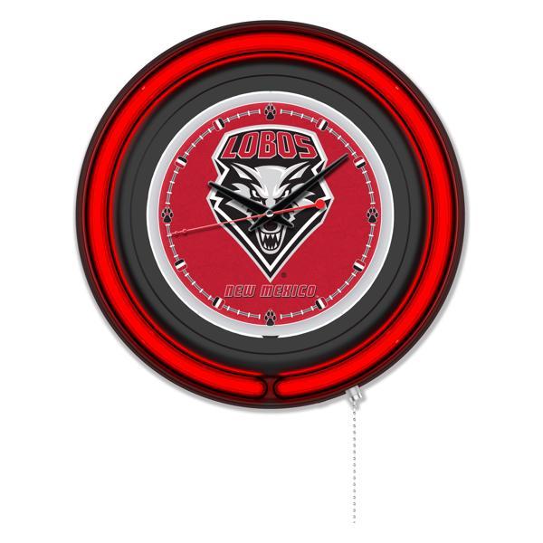 University of New Mexico 15" Neon Logo Wall Clock - Black Casing - Team Color Specific Neon Outer Ring 