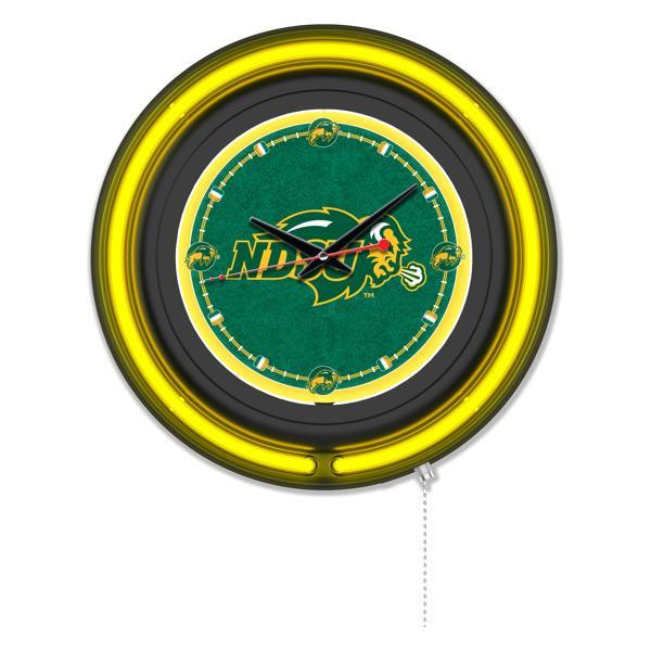 North Dakota State University 15" Neon Logo 3 Wall Clock - Black Casing - Team Color Specific Neon Outer Ring 