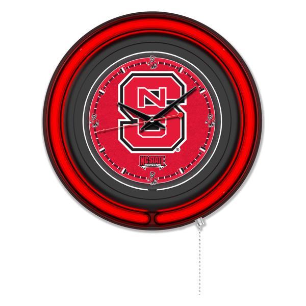 North Carolina State University 15" Neon Logo Wall Clock - Black Casing - Team Color Specific Neon Outer Ring 