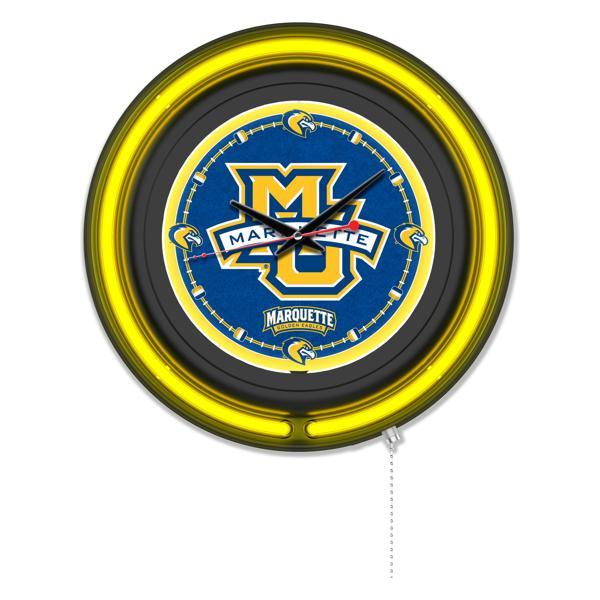 Marquette University 15" Neon Logo Wall Clock - Black Casing - Team Color Specific Neon Outer Ring 