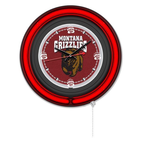 University of Montana 15" Neon Logo Wall Clock - Black Casing - Team Color Specific Neon Outer Ring 