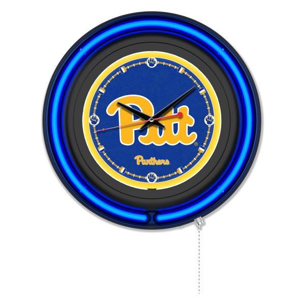 University of Pittsburgh 15" Neon Logo Wall Clock - Black Casing - Team Color Specific Neon Outer Ring 