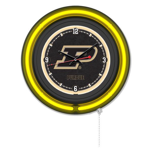 Purdue 15" Neon Logo Wall Clock - Black Casing - Team Color Specific Neon Outer Ring 