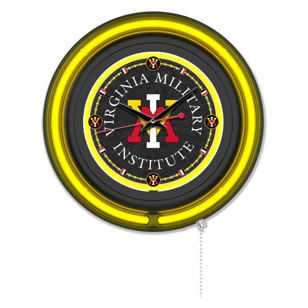 Virginia Military Institute 15" Neon Logo Wall Clock - Black Casing - Team Color Specific Neon Outer Ring 