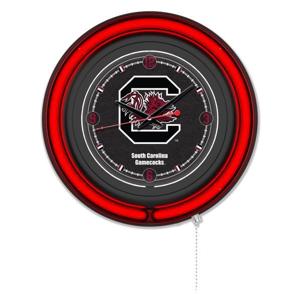 University of South Carolina 15" Neon Logo Wall Clock - Black Casing - Team Color Specific Neon Outer Ring 