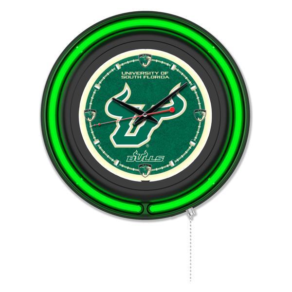 University of South Florida 15" Neon Logo Wall Clock - Black Casing - Team Color Specific Neon Outer Ring 