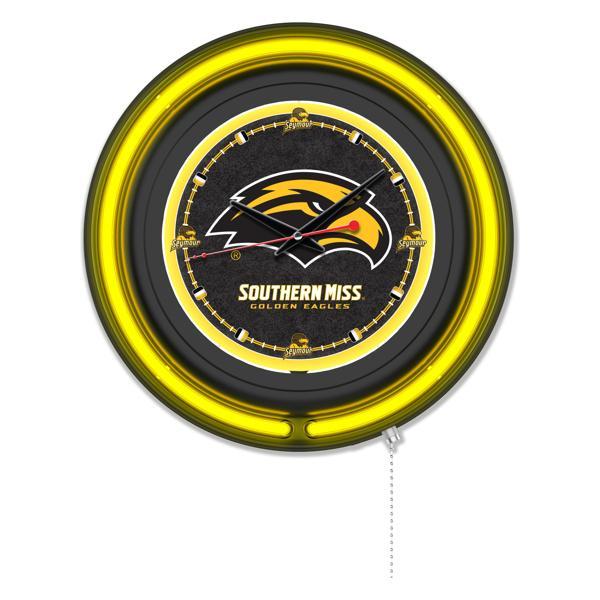 University of Southern Mississippi 15" Neon Logo Wall Clock - Black Casing - Team Color Specific Neon Outer Ring 