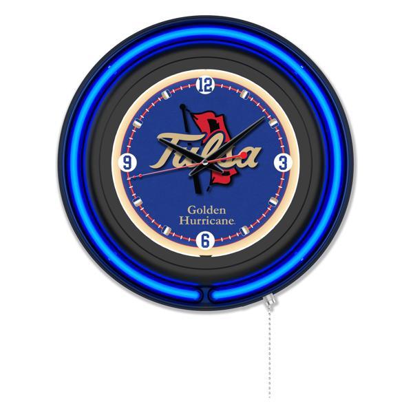 University of Tulsa 15" Neon Logo Wall Clock - Black Casing - Team Color Specific Neon Outer Ring 