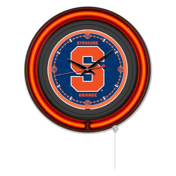 Syracuse University 15" Neon Logo Wall Clock - Black Casing - Team Color Specific Neon Outer Ring 