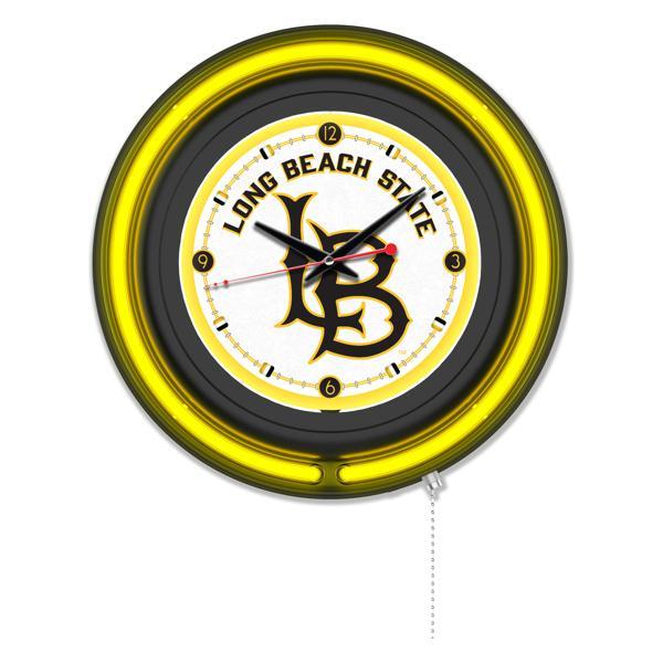 Long Beach State University 15" Neon Logo Wall Clock - Black Casing - Team Color Specific Neon Outer Ring 