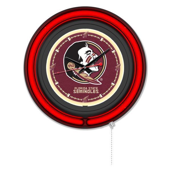 Florida State Head 15" Neon Logo 3 Wall Clock - Black Casing - Team Color Specific Neon Outer Ring 